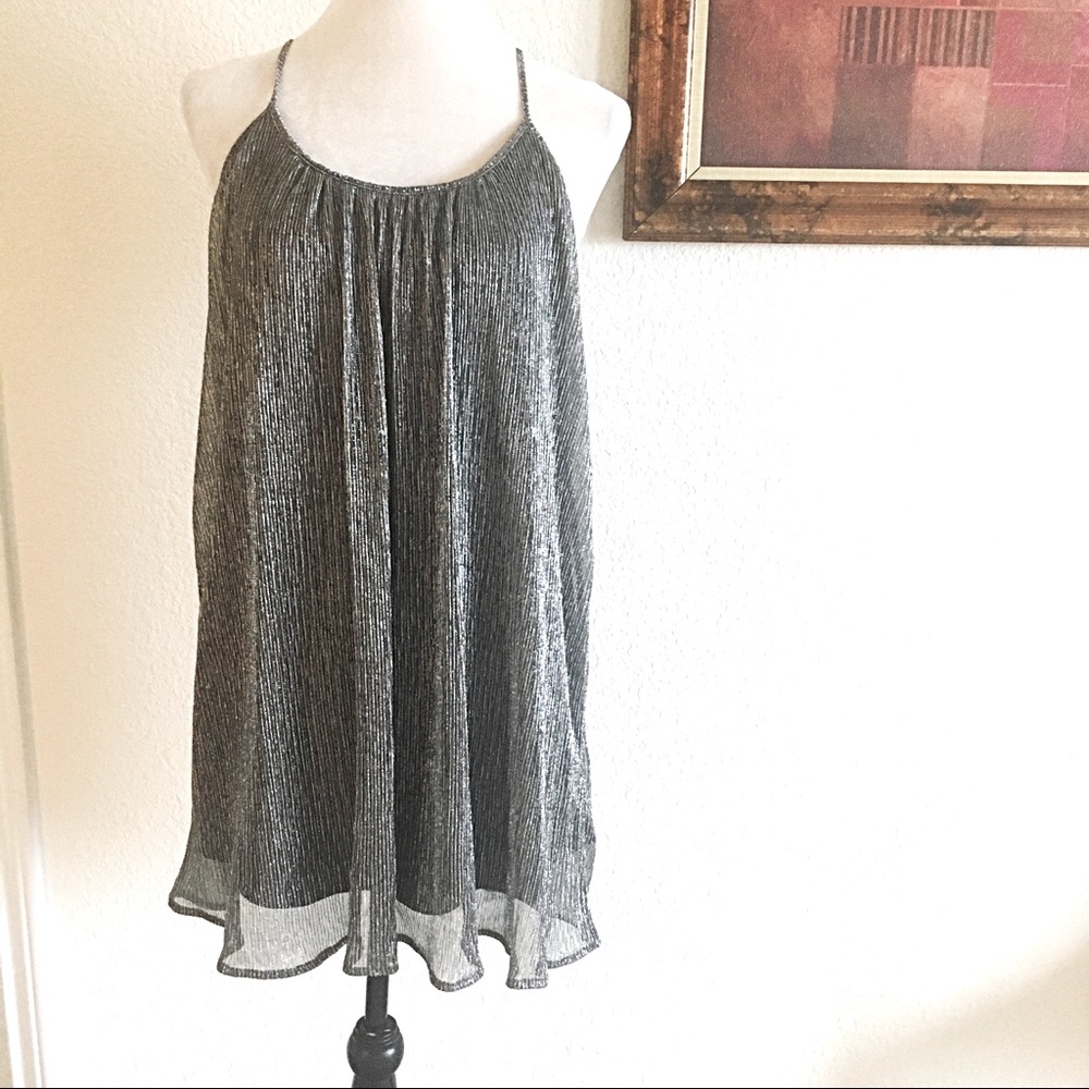 Paper Crane • Silver Metallic Shimmery Pleated Layers Low Back Swing Party Dress